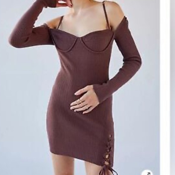 NWT Urban Outfitters Brown Jezebel Corset Ribbed Mini Dress Size XS - Picture 1 of 8